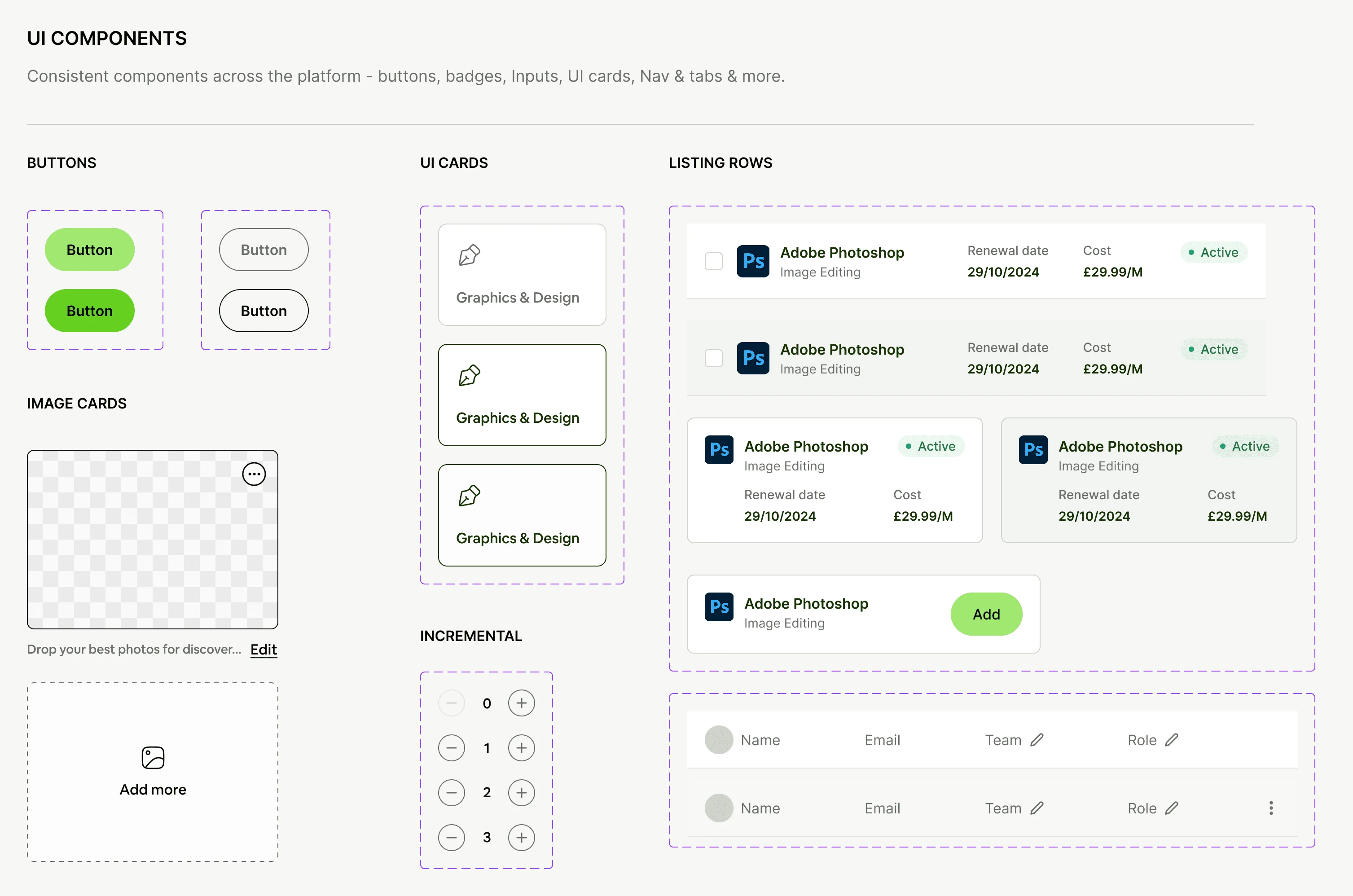 OpenApp reusable buttons, inputs, cards, avatars and tables