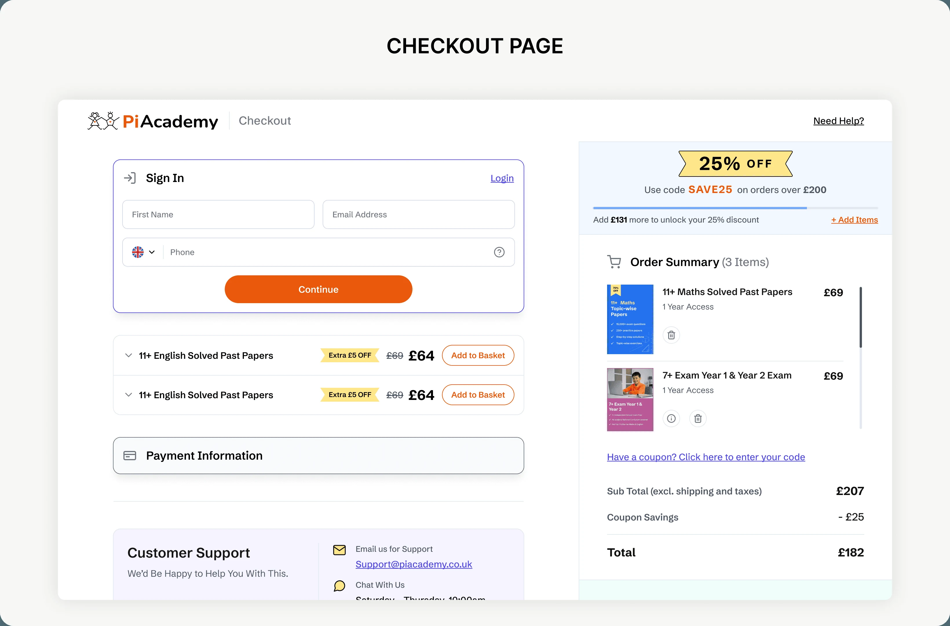 Buy / Checkout page
